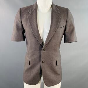 NO BRAND Size 38 Grey White Pinstripe Wool Notch Lapel Blazer Short Sleeve Shirt